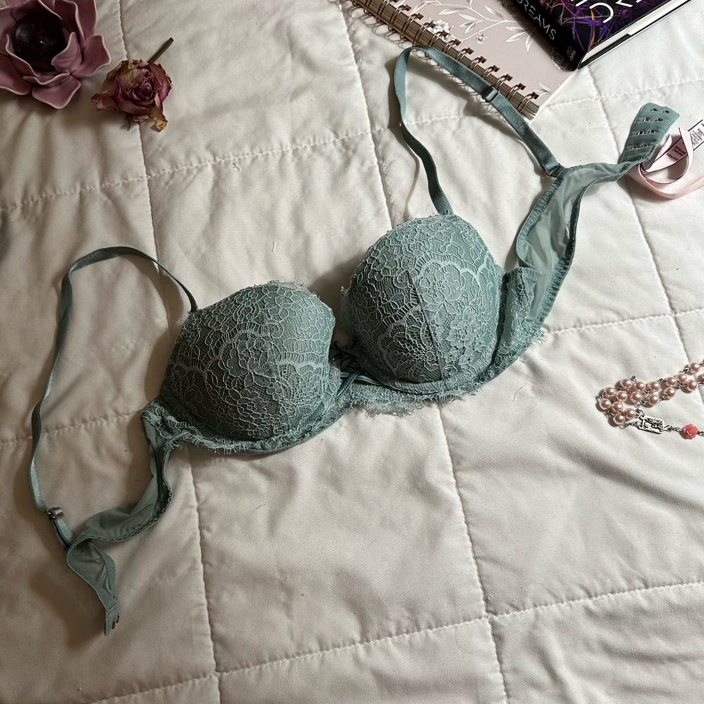 VS Dream Angels Sage Green Lace Demi Bra